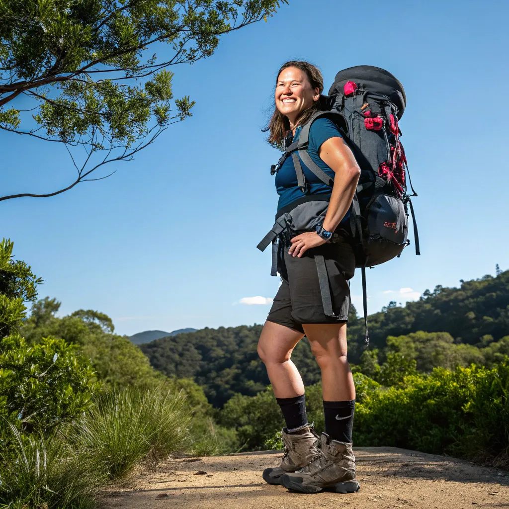 Customer Sarah Lee showing her new hiking gear